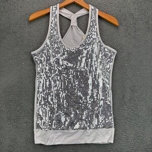 Open Gates Womens Silver Sequin Racerback Tank Top Large